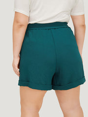 Plain Belted Pocket Roll Hem Shorts