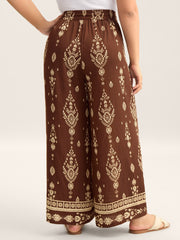 Boho Print Drawstring Wide-Leg Pants