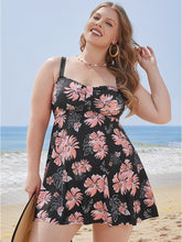 Floral Print Gathered Adjustable Straps Swim Dress