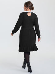 Cloudy Crochet Neckline Midi Sweater Dress