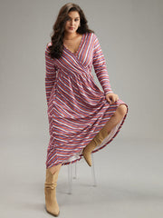 Striped Elastic Waist Gathered Dress