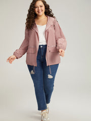 Plain Hooded Pocket Zipper Fly Drawstring Jacket