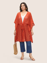 Solid Texture Tassels Drawstring Pompom Trim Cover Up