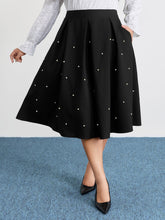 Beadwork Pleated Solid Midi Skirt