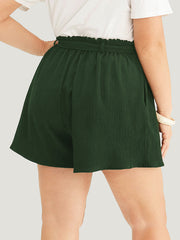 Plain Paperbag Waist Ruffle Trim Belt Shorts