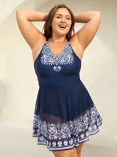 Boho Print Mesh V-Neck Swim Dress