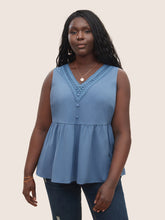 Solid Lace Patchwork Gathered Tank Top