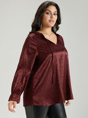 Solid Knot Neck Frill Trim Flutter Sleeve Blouse