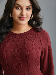 Cable Knit Raglan Sleeve Midi Sweater Dress