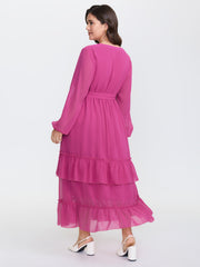 Ruffled Stretchy Waist-Tie Maxi Dress