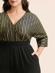 Glitter Striped Patchwork Shirred Jumpsuit