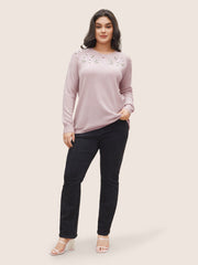 Floral Embroidered Crew Neck Raglan Sleeve Pullover