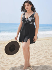 Floral Patchwork Knotted Front Split Swim Dress