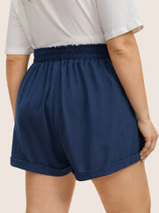 Paperbag Waist Tie Knot Roll Hem Shorts