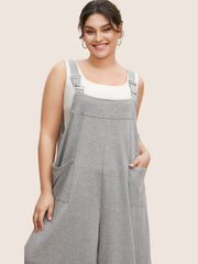 Solid Heather Patched Pocket Wide Leg Jumpsuit
