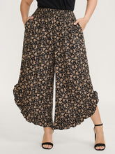 Floral Print Ruffled Asymmetrical Hem Pants