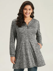 Plain Heather Zipper Pocket Hooded Jacket