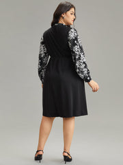 Geo Graphic Knot Neck Patchwork Elastic Waist Dress