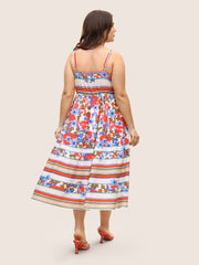 Floral Print Shirred Cami Midi Dress