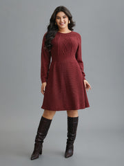 Cable Knit Raglan Sleeve Midi Sweater Dress