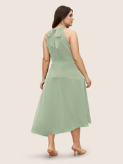 Solid Asymmetrical Neck Split Hem Dress