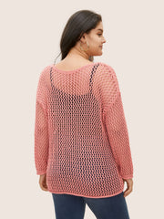 Solid Heart Cut Out See Through Pullover