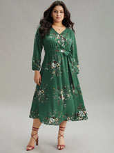 Floral Print Belted Split Surplice Neck Dress