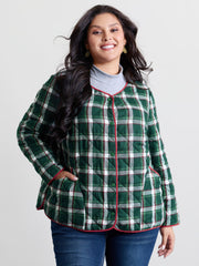 Checkered Pattern Button Quilted Jacket