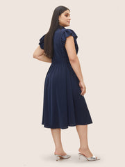 Plain Pleated Button Through Cap Sleeve Dress