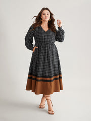 Gingham Gingham Patchwork Pocket Gathered Dress