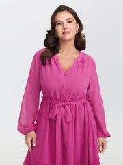 Ruffled Stretchy Waist-Tie Maxi Dress