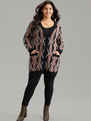 Bandana Print Button Down Patched Pocket Tunic Cardigan