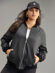 Plain Pocket Patchwork Zipper Bomber Jacket