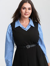 2-in-1 Color Contrast Belted Midi Dress