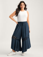 Sheer Lace Trim Flared Drawstring Pants