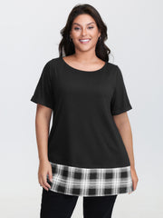 Plaid Pattern Split Back Knit Top