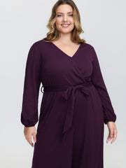 Stretchy Wrap Neckline Adjustable Belt Jumpsuit