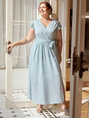 Floral Print Slit Belted Maxi Dress