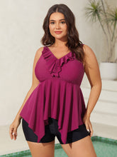 Ruffle Collar Hi-Low Hem Swim Top