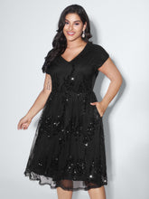 Sequin Embellished V-Neck Midi Dress