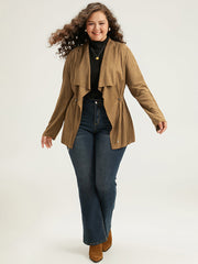 Asymmetrical Neck Drawstring Tab Sleeve Coat