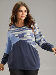 Geometric Colorblock Contrast Crew Neck Sweatshirt