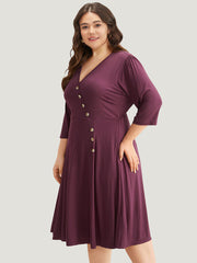 Asymmetrical Button Detail Ruffle Hem Dress