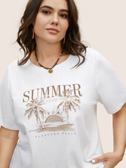 Tropical Landscape Print Round Neck T-shirt