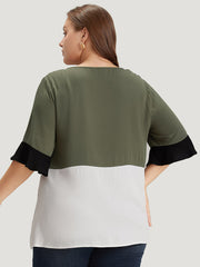 Colorblock Patchwork Flutter Half Sleeve Blouse