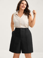 Pin Tuck Straight-Leg Shorts