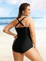 Bandana Striped Overlap Collar Back Crisscross One Piece Swimsuit