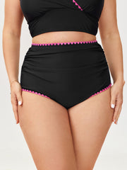 Color Contrast Embroidered Pleated Swim Bottoms