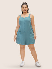 Notched Collar Textured Patch Pocket Jumpsuit