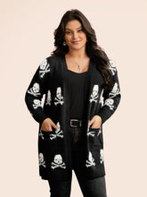 Skull Pattern Plus Jacquard Open Cardigan